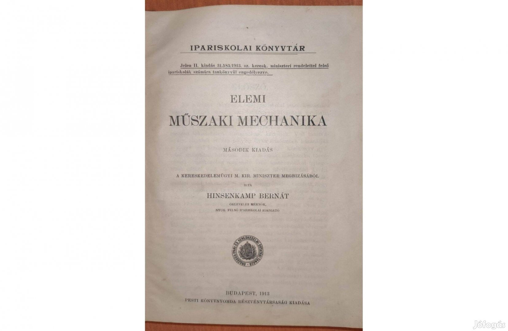 Hinsenkamp Bernát: Elemi műszaki mechanika 1913