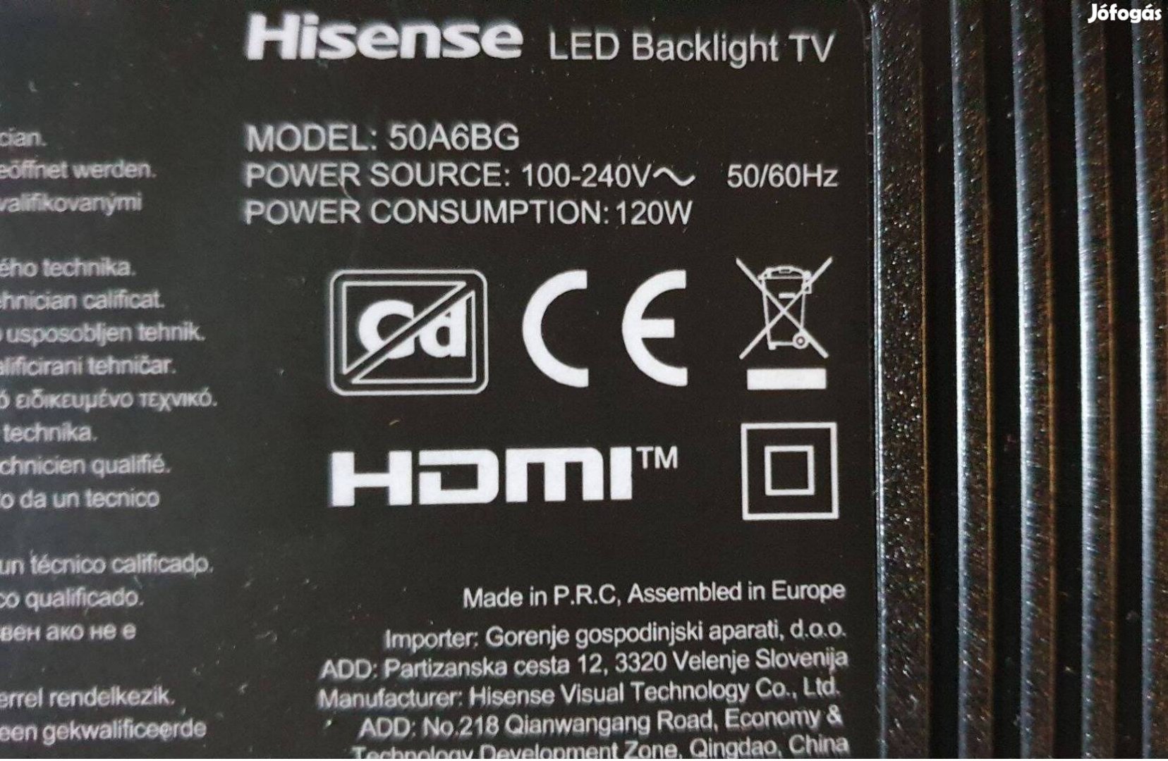 Hisense 50A6BG LED LCD tv UHD 4K hibás törött alkatrésznek