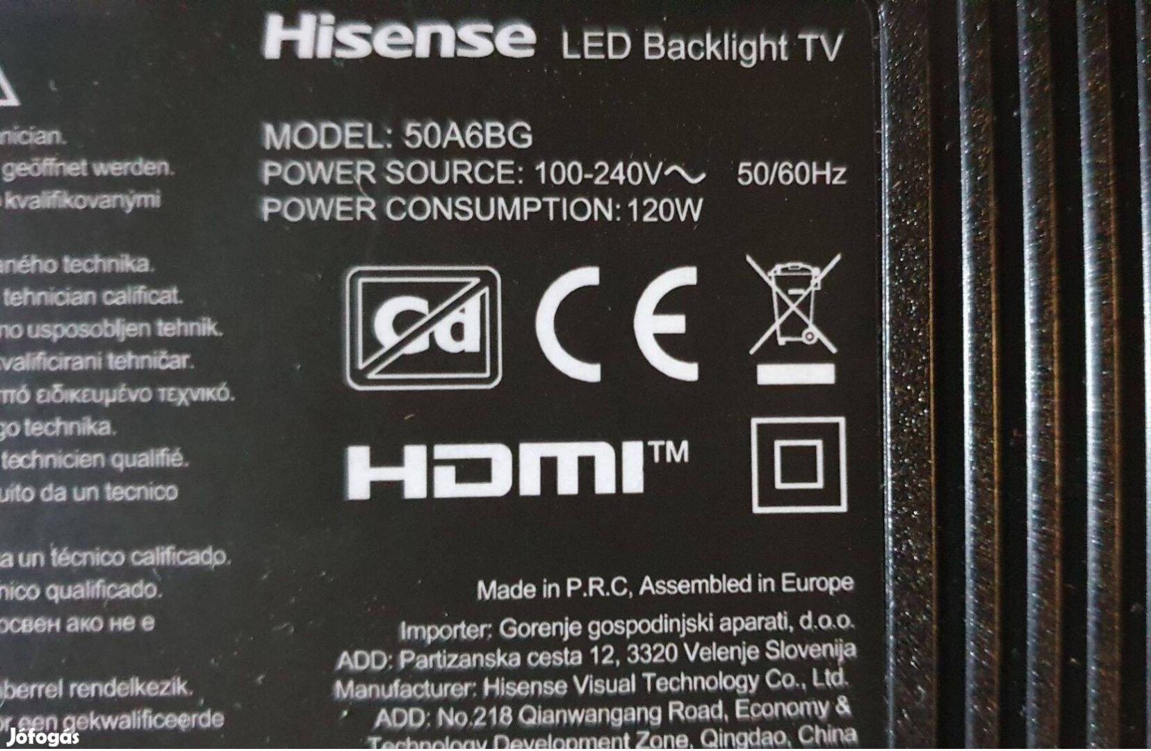Hisense 50A6BG LED LCD tv UHD 4K hibás törött alkatrésznek