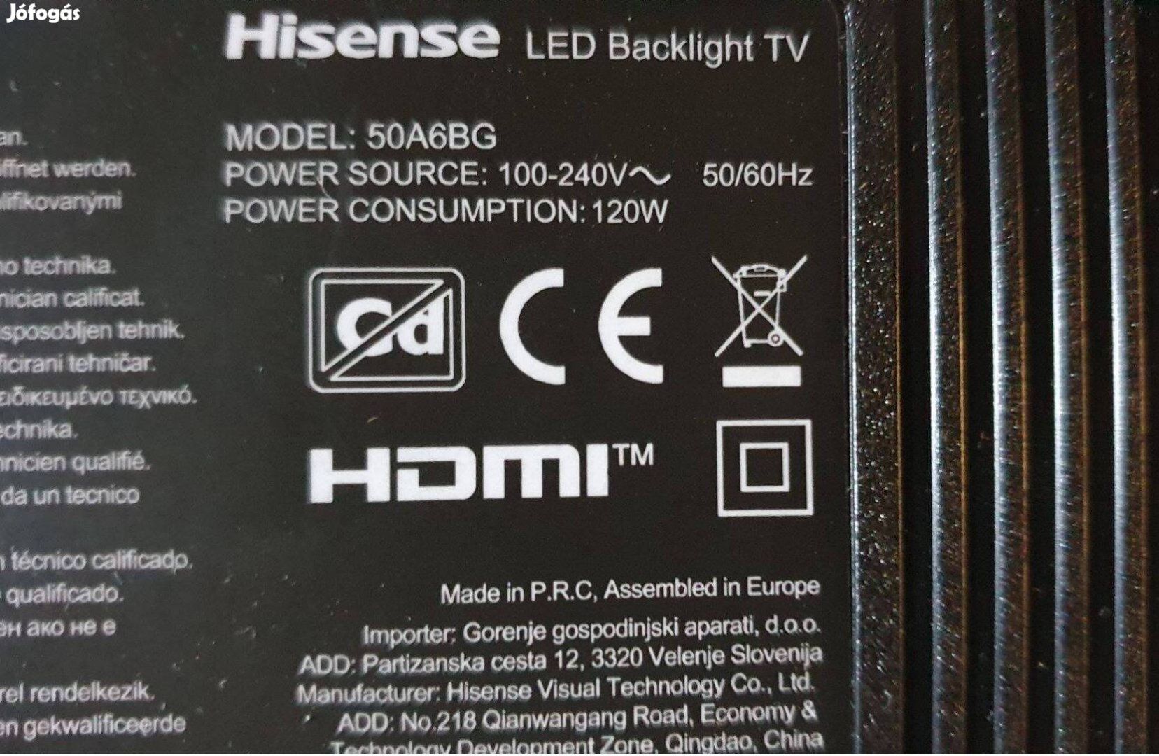 Hisense 50A6BG LED LCD tv UHD 4K hibás törött alkatrésznek