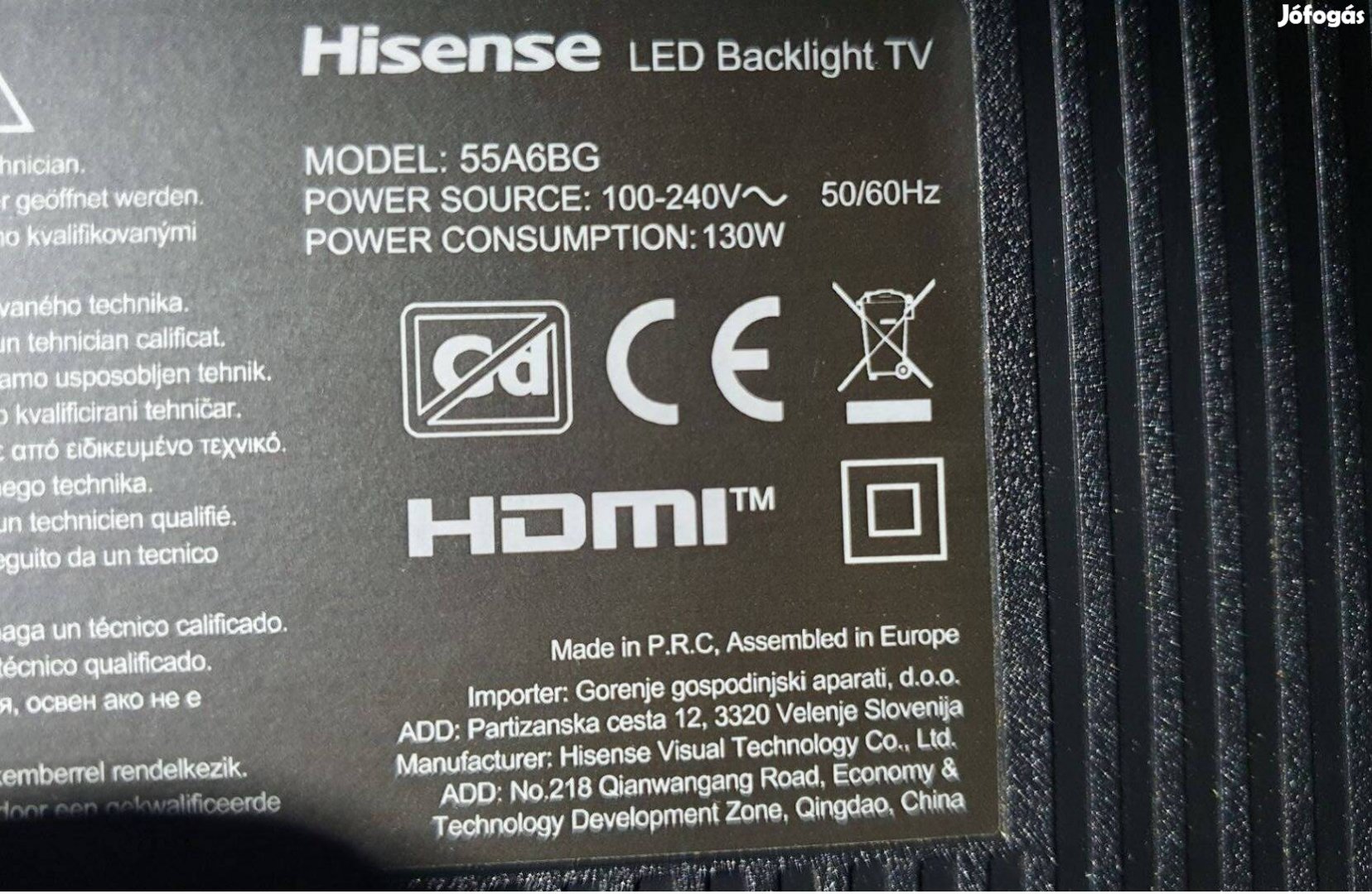 Hisense 50A6BG LED LCD tv UHD 4K hibás törött alkatrésznek
