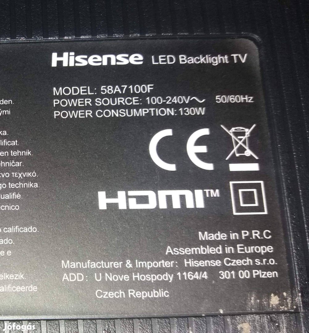 Hisense 58A7100F LED LCD tv Csak háttér világítás