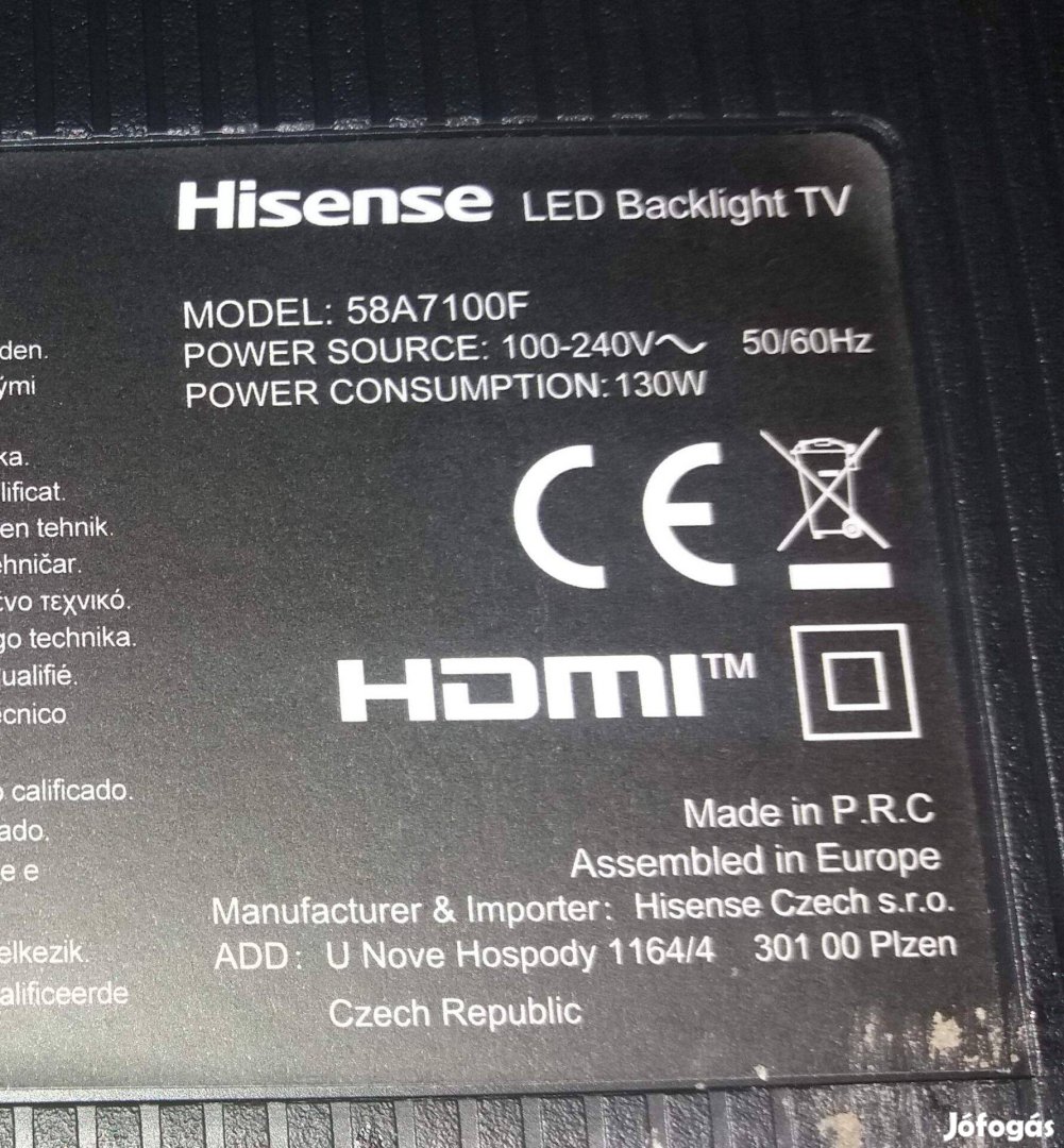 Hisense 58A7100F LED LCD tv Csak háttér világítás Ú törött kijelző