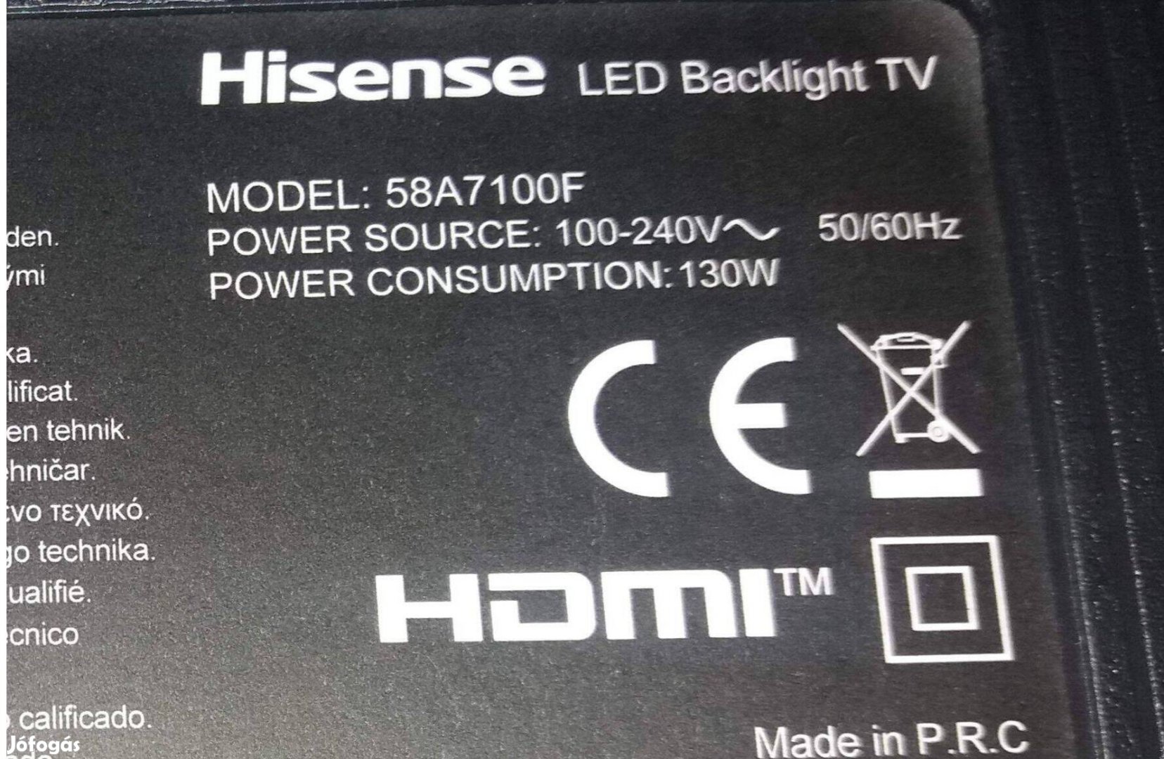 Hisense 58A7100F LED LCD tv Csak háttér világítás Ú törött kijelző