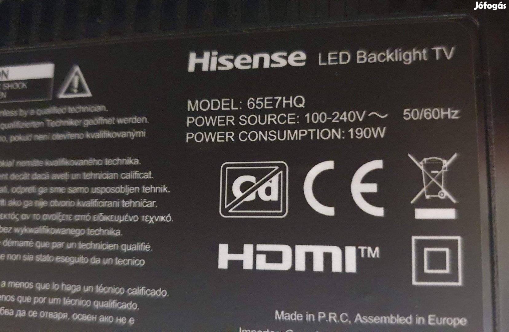 Hisense 65E7HQ UHD LED tv hibás törött alkatrésznek!