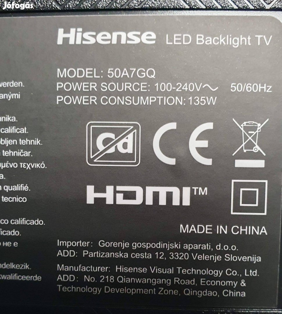 Hisense Qled 50A7GQ 4K UHD Smart LED LCD tv hibás törött