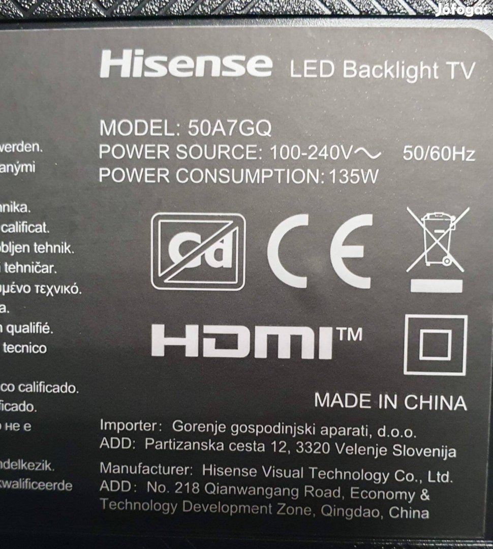 Hisense Qled 50A7GQ 4K UHD Smart LED LCD tv hibás törött