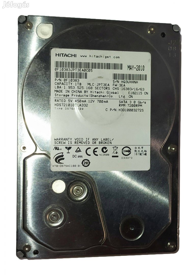 Hitachi 1TB HDD merevlemez SATA 3.5" 100/100 #Hhnh