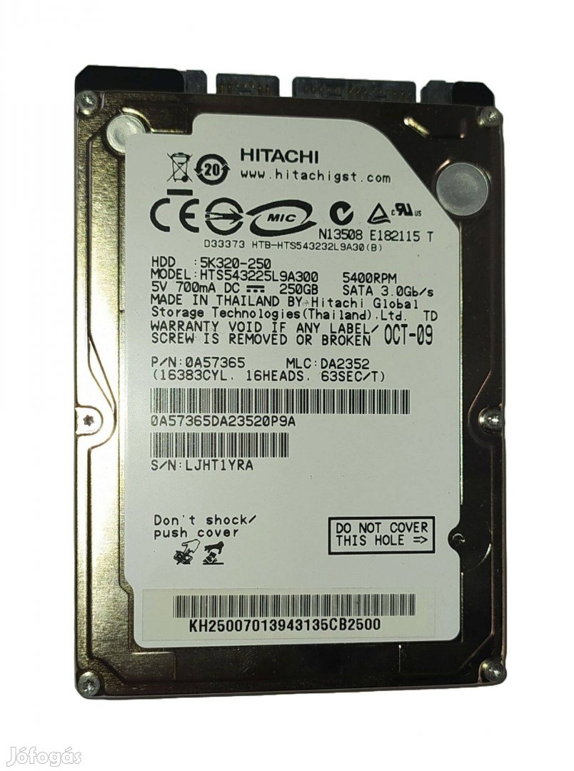 Hitachi 250GB laptop / notebook HDD merevlemez SATA 2.5" 100/100 #1Yra