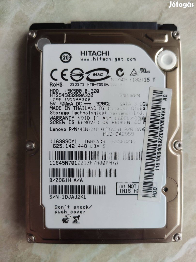 Hitachi 320GB 2.5 HDD notebook merevlemez