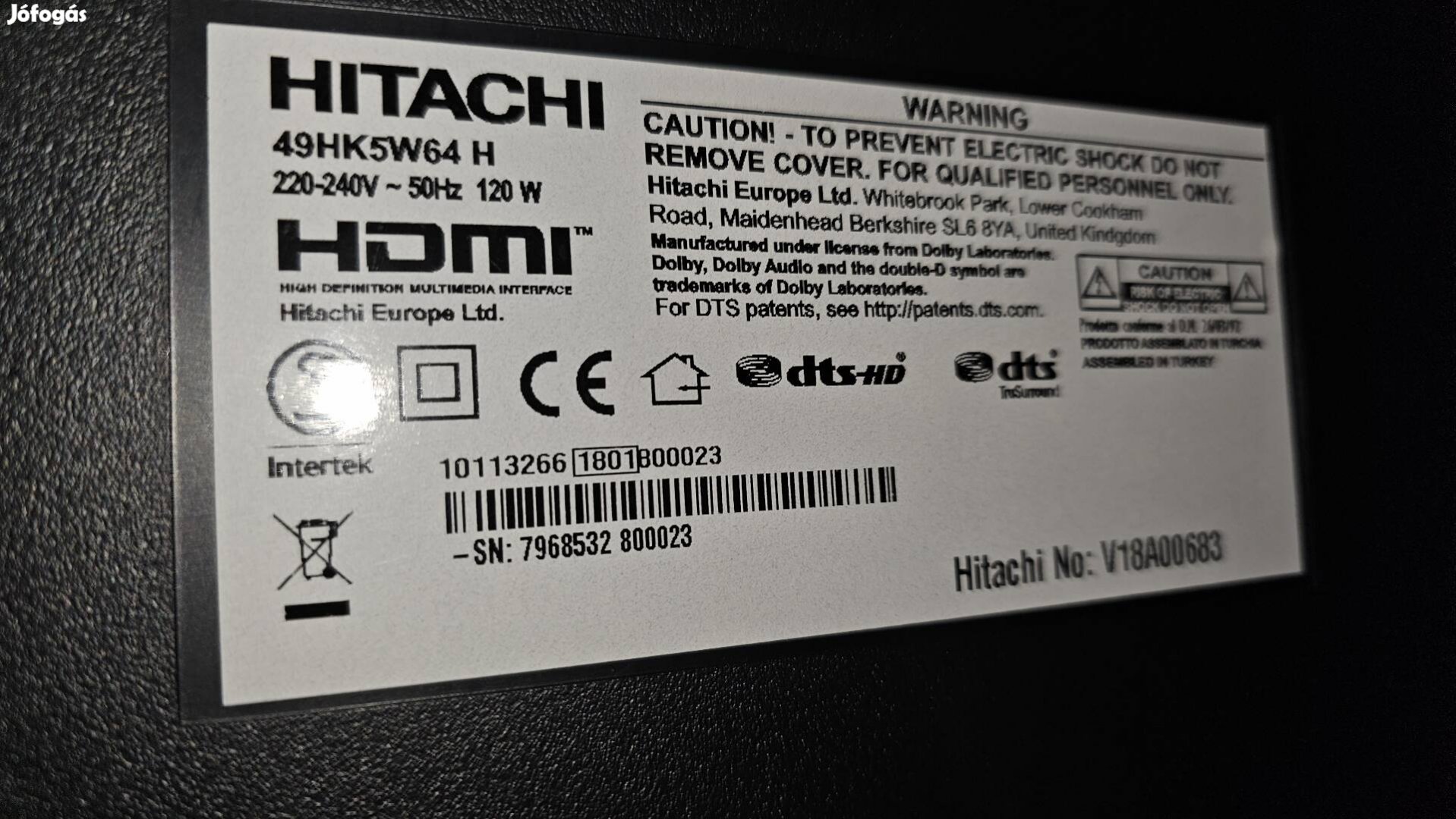 Hitachi 49HK5W64 WIFI SMART 4K LED Tv 123cm