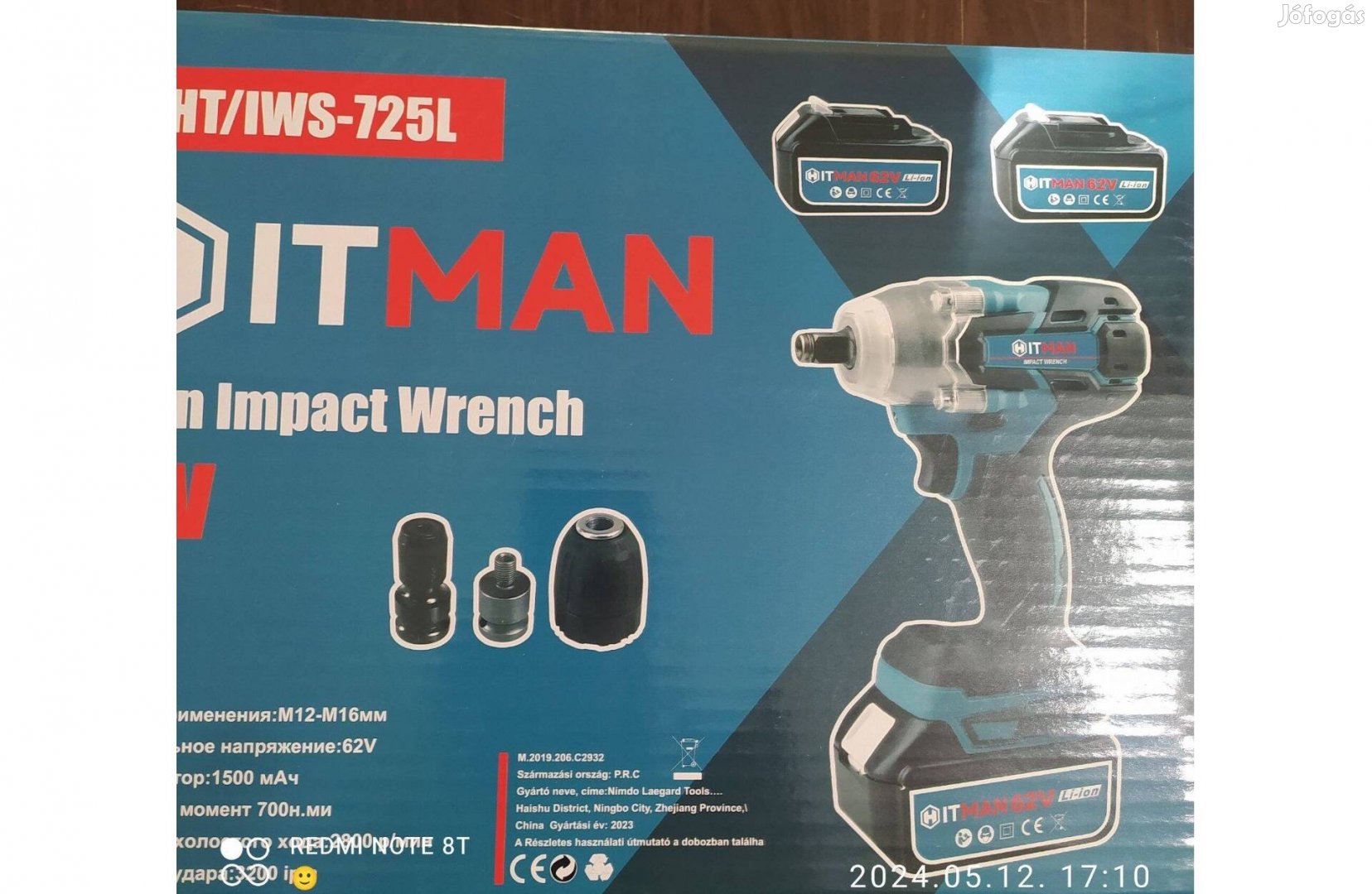 Hitman HT-IWS-725L aksis ütvecsavarozó+szett 725 Nm, 62 V,