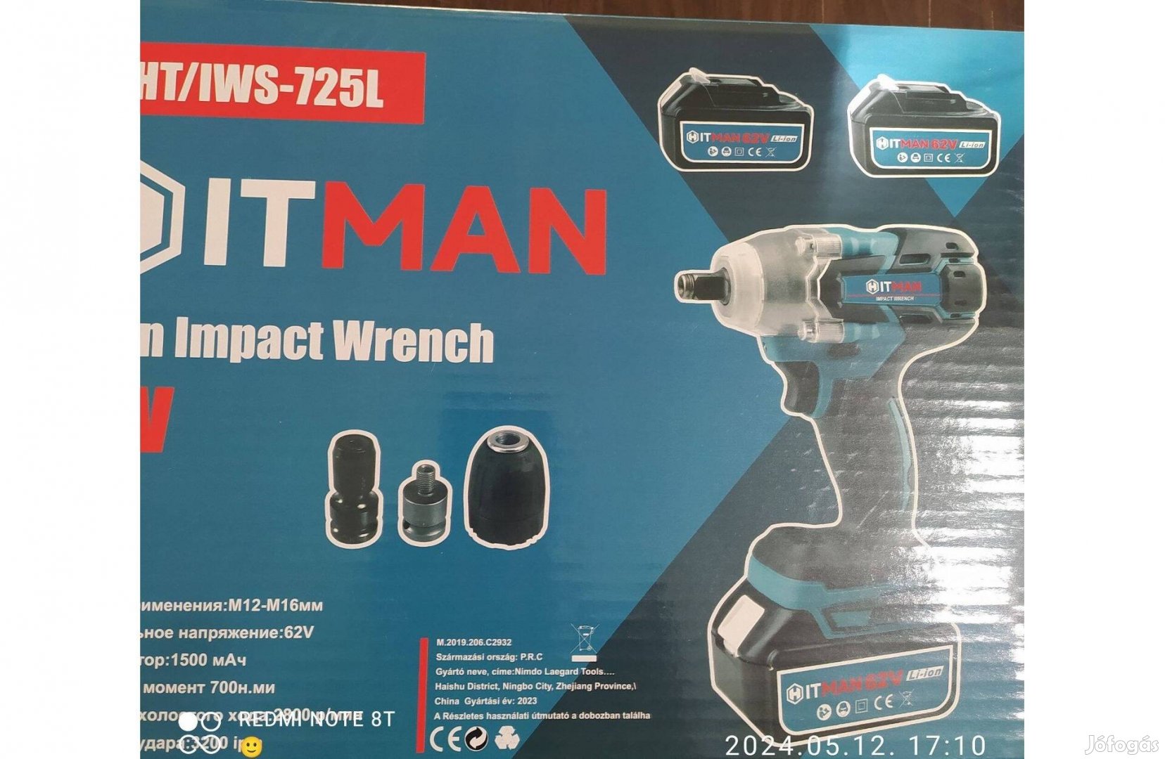 Hitman HT-IWS-725L aksis ütvecsavarozó+szett 725 Nm, 62 V,