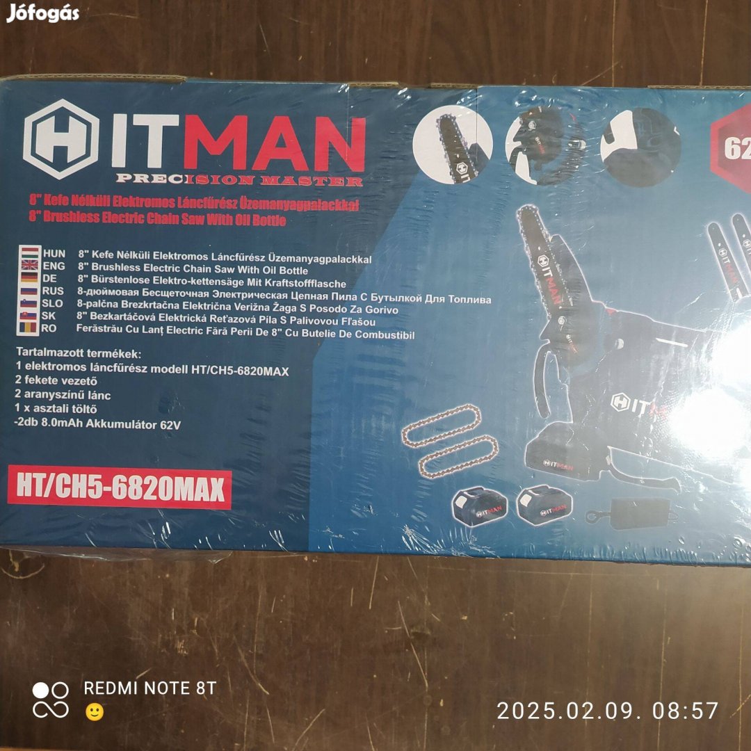 Hitman akkumulátoros láncfűrész, 8", 62V, HT-CH5-6820Max