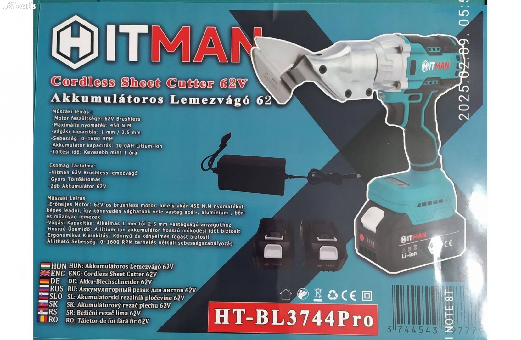 Hitman akkumulátoros lemezvágó 62V HT-BL3744Pro