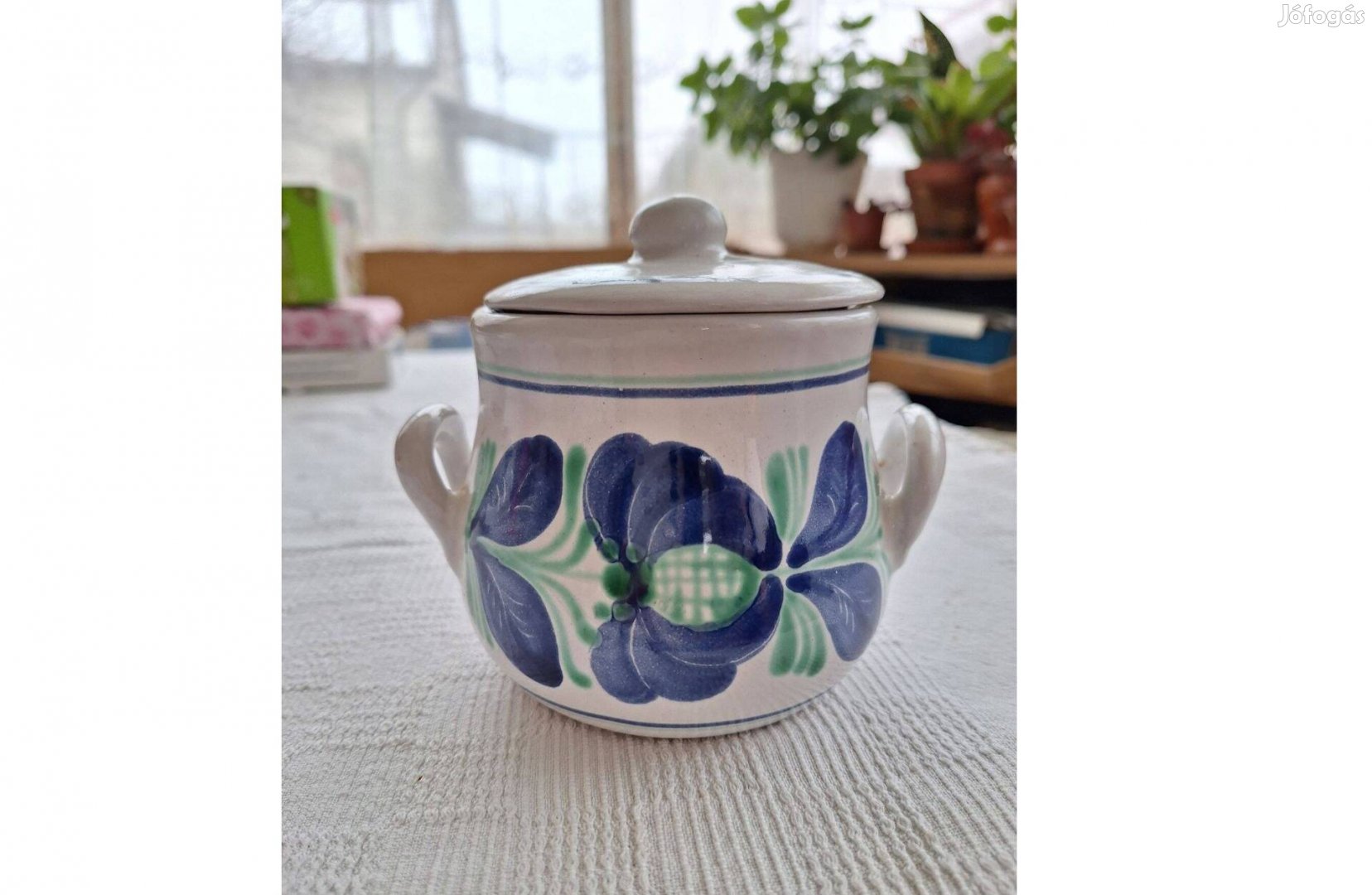 Hódmezővásárhelyi jelzett kerámia csupor fedéllel
