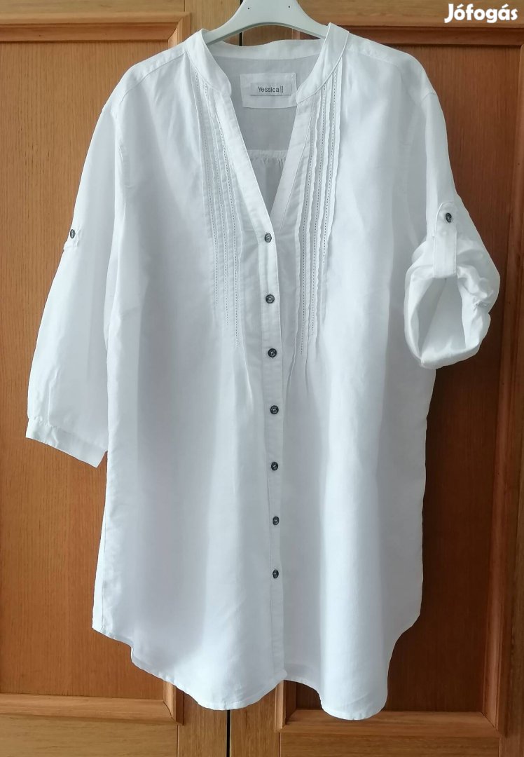 Hófehér, nagy méretű, (50-52) hosszú fazonú, lenvászon női ing