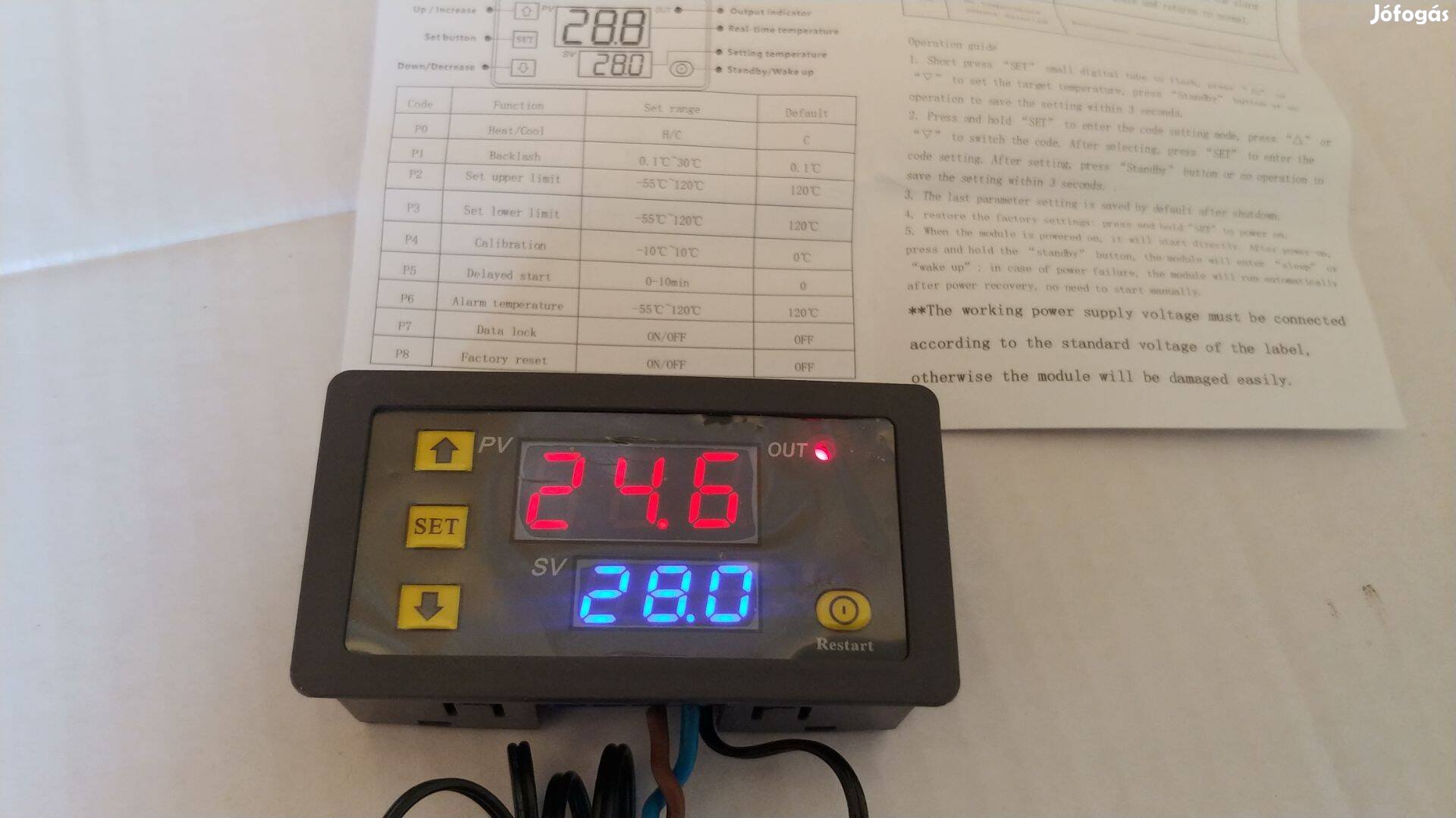 Hőfokszabályzó termosztát DC 12 Volt 110 Celsius hőfokszabályozó