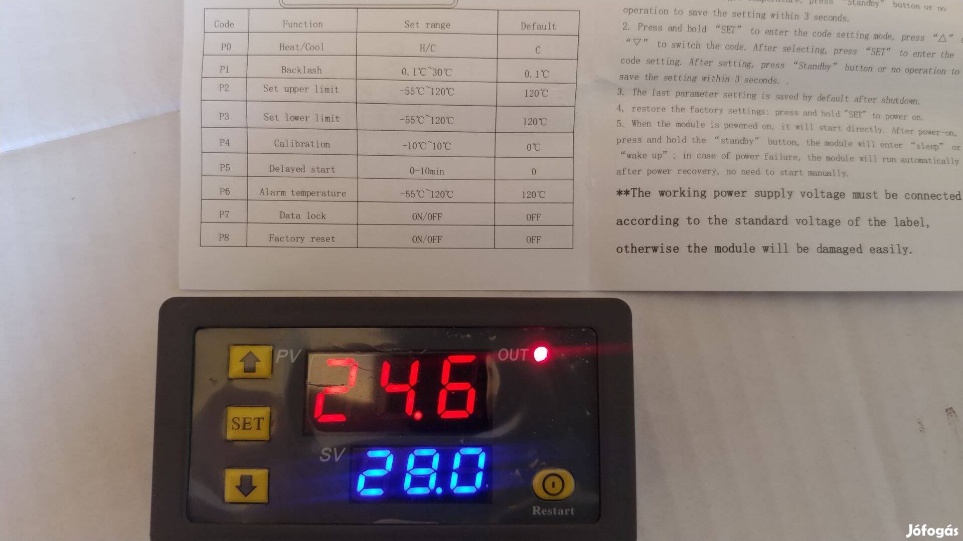 Hőfokszabályzó termosztát DC 12 Volt 110 Celsius hőfokszabályozó