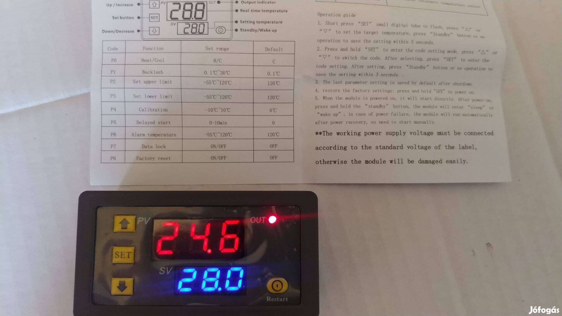 Hőfokszabályzó termosztát DC 12 Volt 110 Celsius hőfokszabályozó