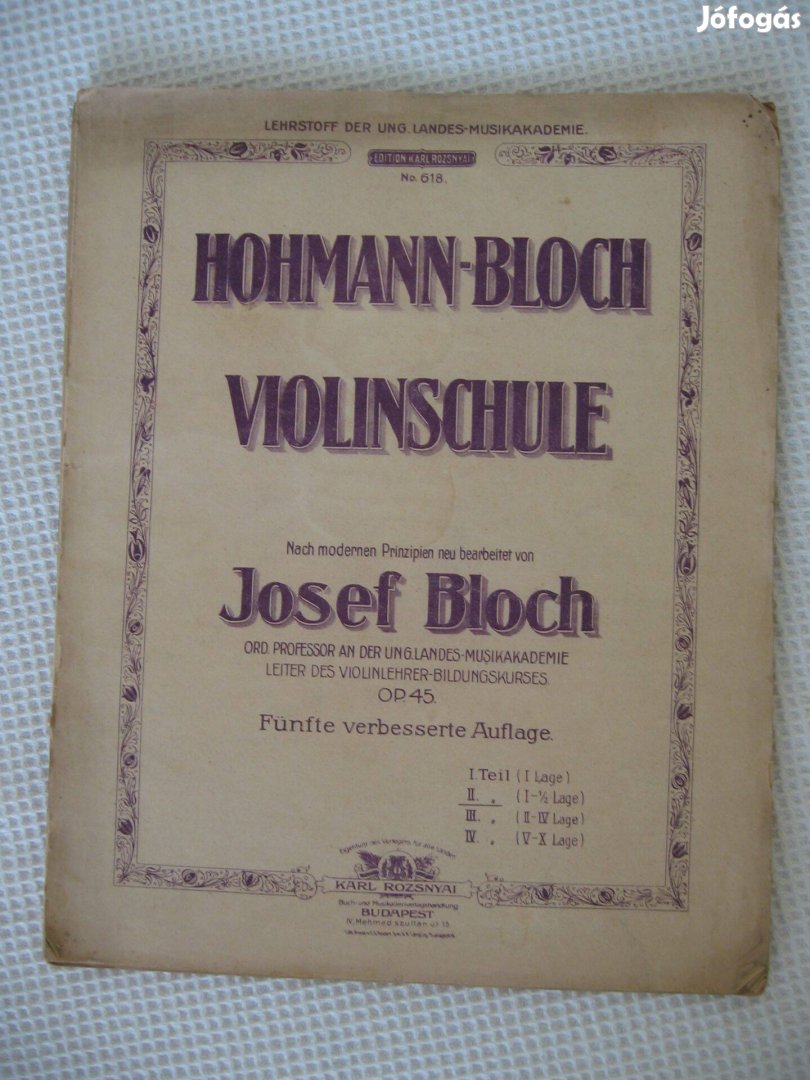 Hohmann-Bloch Hegedűiskola Op.45. II. kötet,hegedű kotta