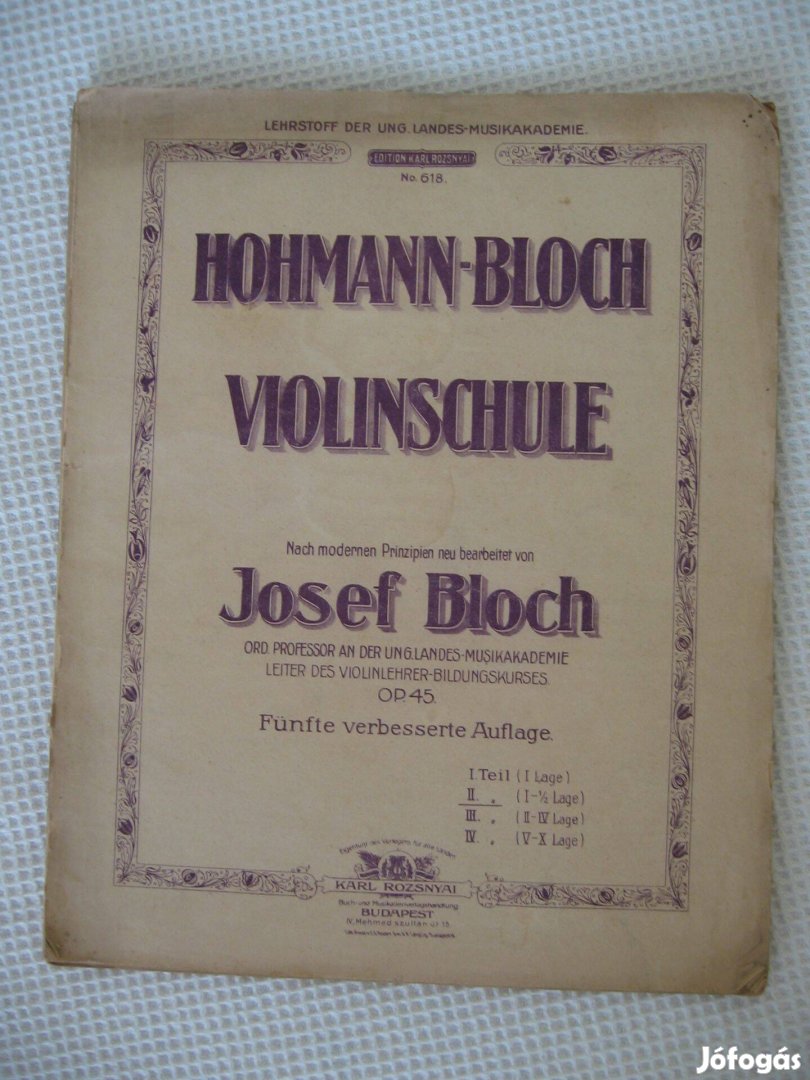 Hohmann-Bloch Hegedűiskola Op.45. II. kötet,hegedű kotta