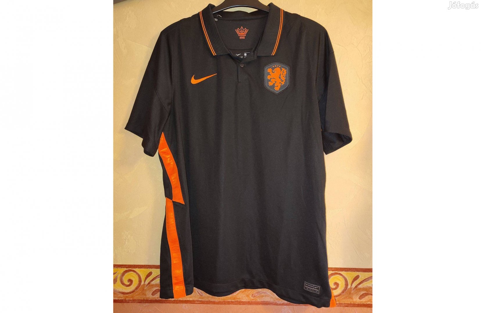 Holland válogatott eredeti adidas fekete 2020-22 galléros mez (XL)