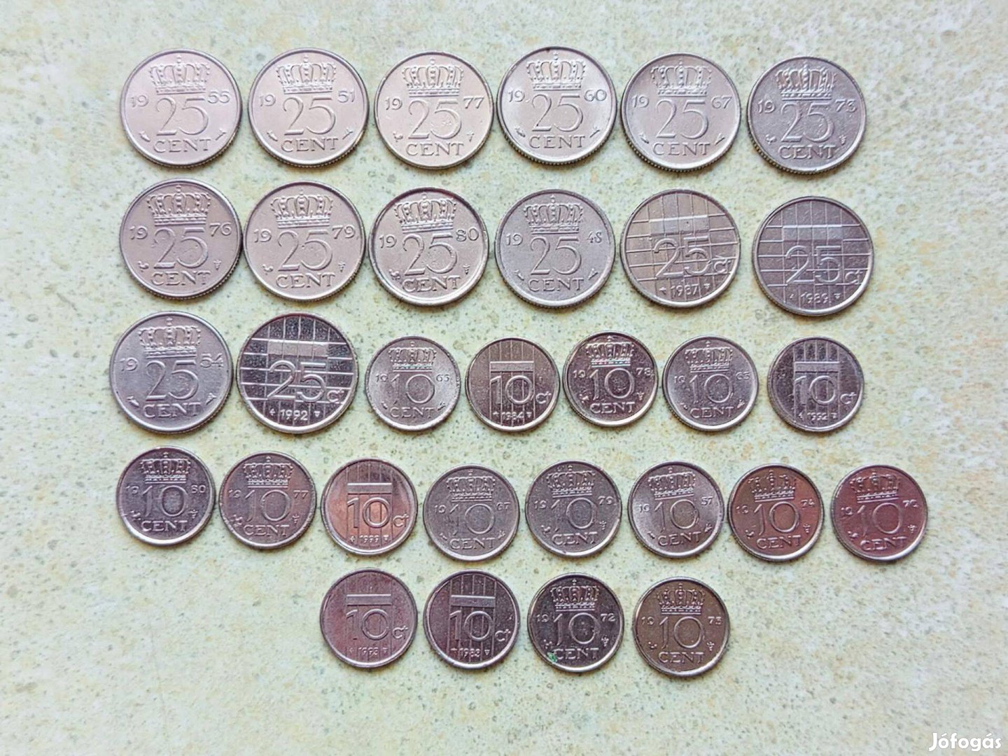 Hollandia 31 db Különböző Érme 10 25 Cents 1948-1999