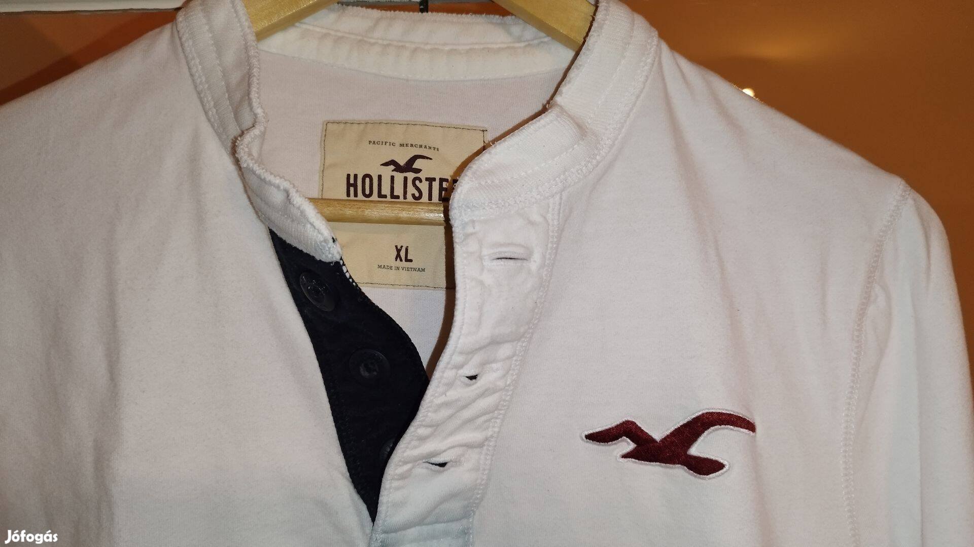 Hollister L fehér vékony pulóver, hosszú ujjú póló