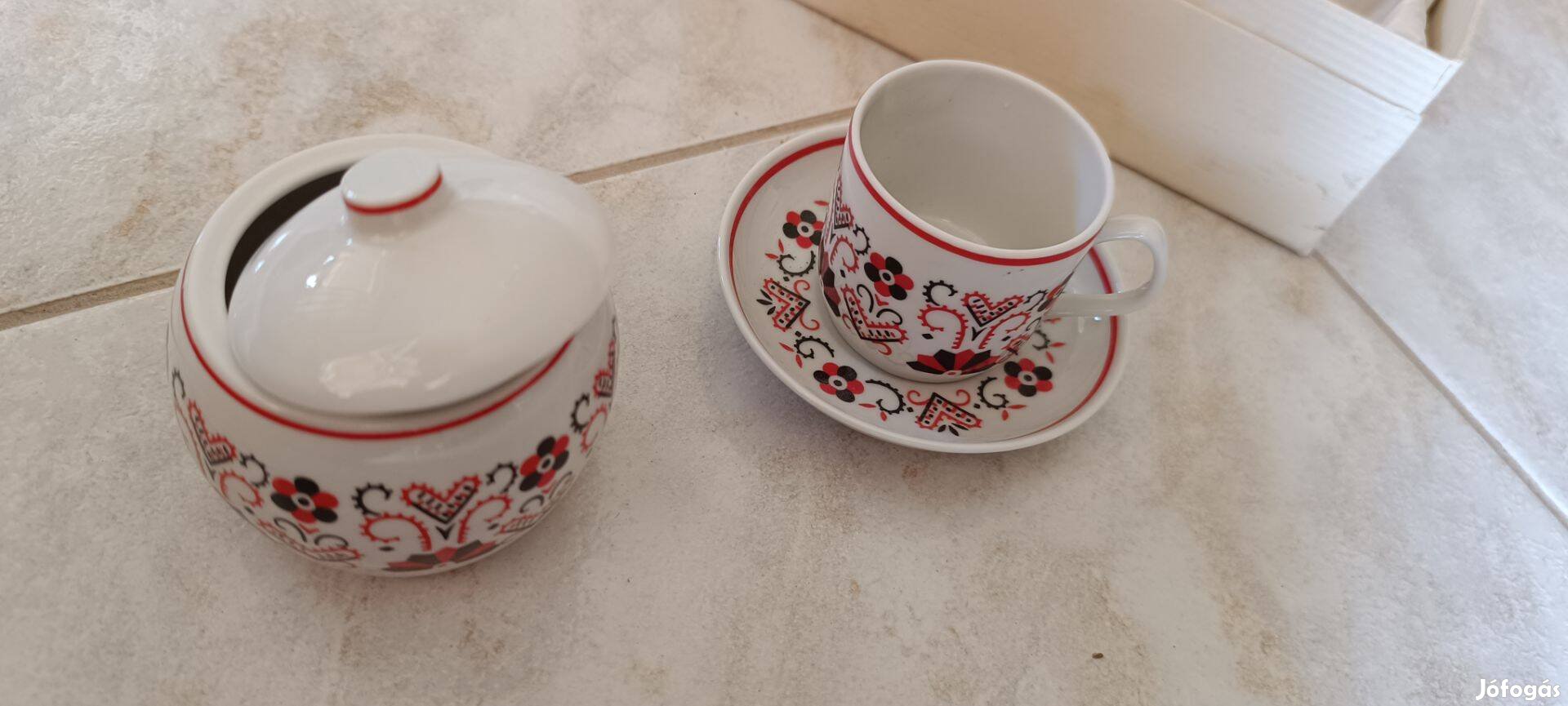 Hollóháza porcelán 6 személyes kávéskészlet cukortartóval