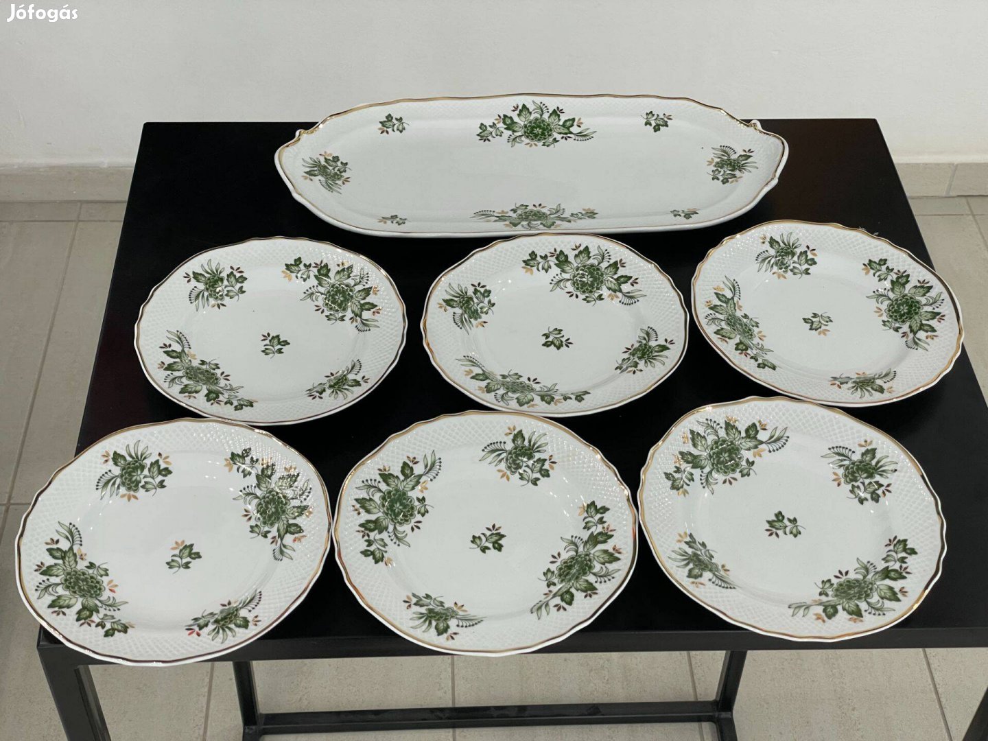 Hollóházi Erika mintás hosszúkás süteményes készlet étkészlet porcelán