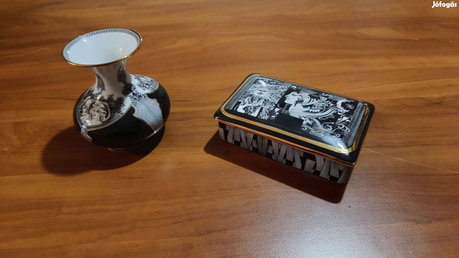 Hollóházi Szász Endre kis váza, ékszerdoboz