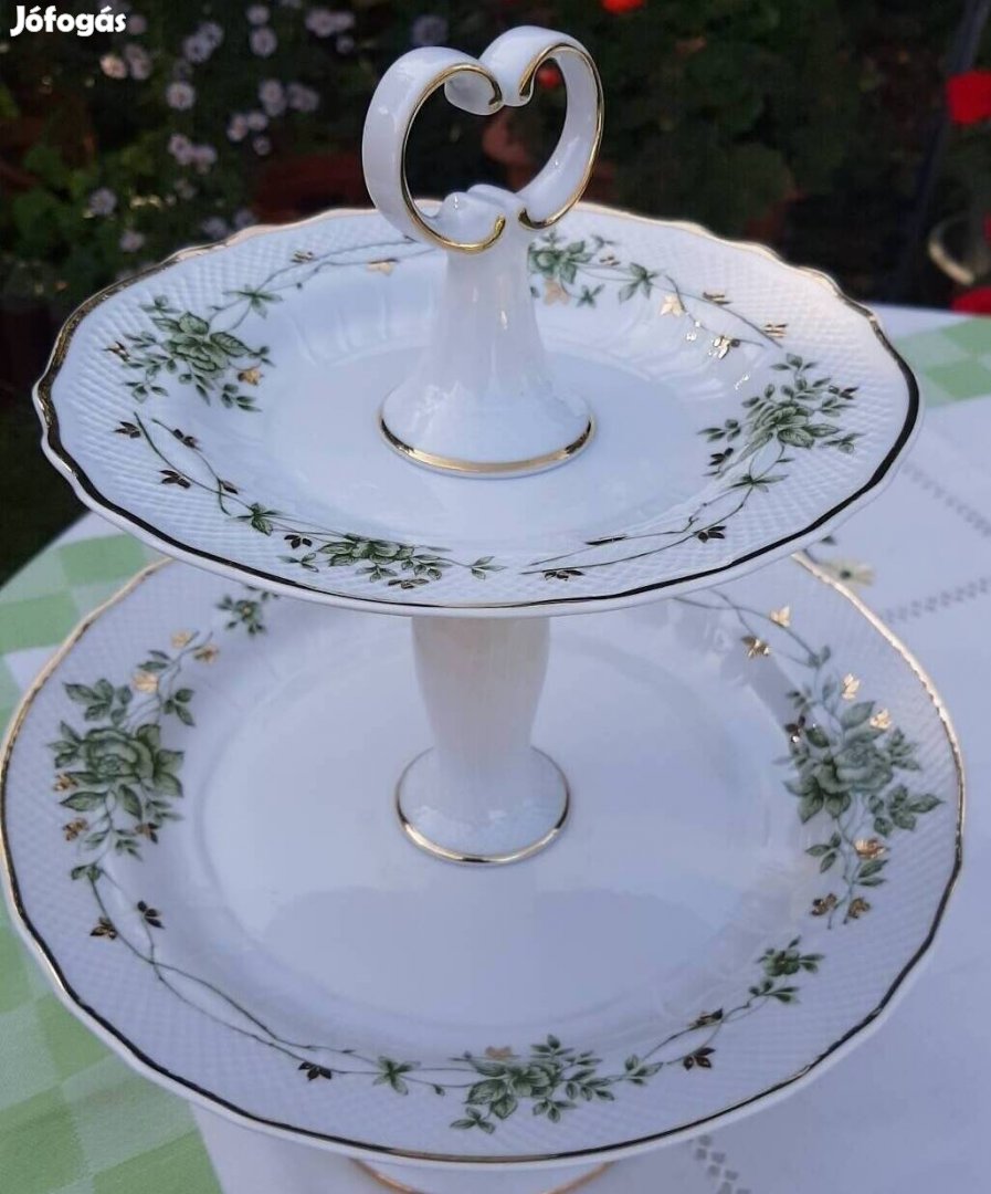 Hollóházi erika mintás porcelán (süteményes) kínáló