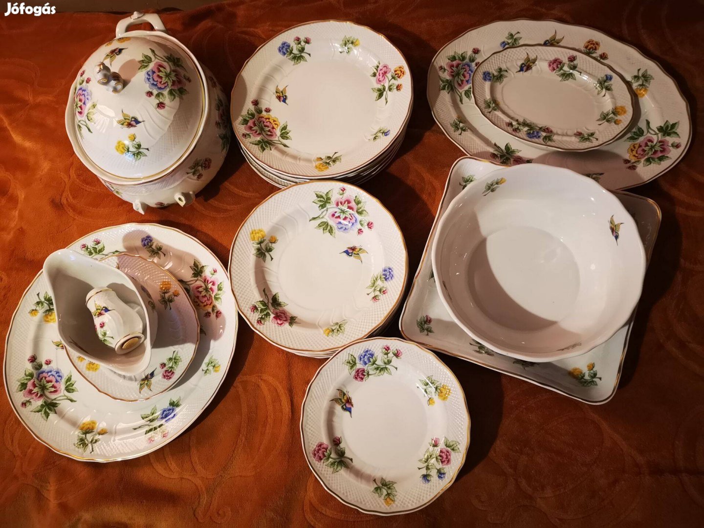 Hollóházi hortenzia mintás porcelán étkészlet