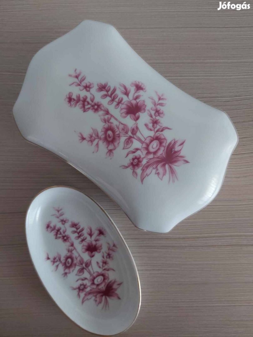 Hollóházi lila virágmintás porcelán