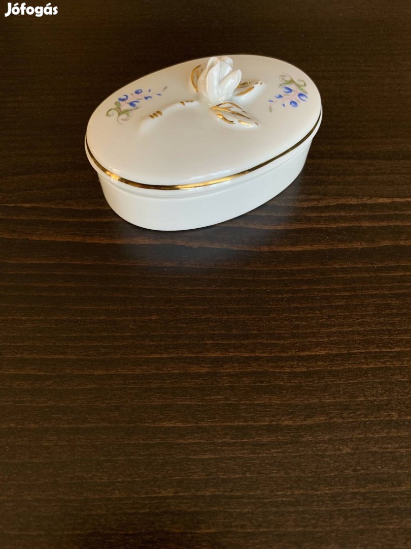 Hollóházi porcelán Hajnalka bonbonier rózsával 6cm