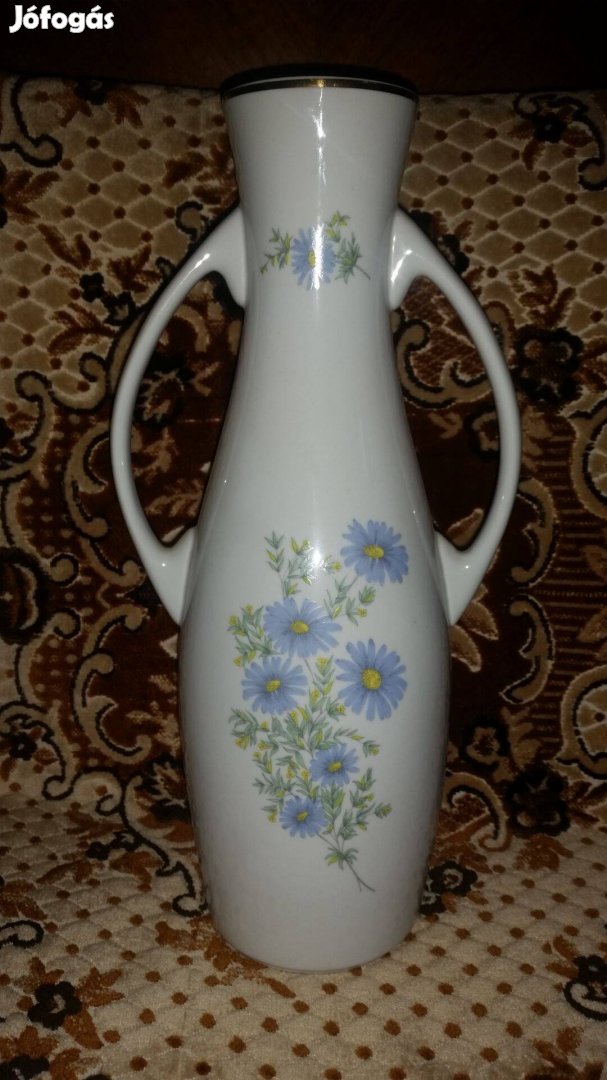 Hollóházi porcelán, nagy méretű, füles váza
