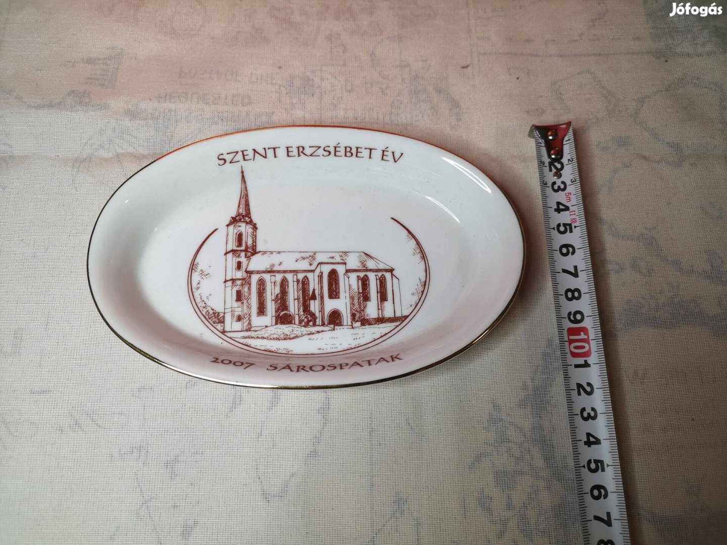 Hollóházi porcelán aranyszélű tálka Sárospatak 2007