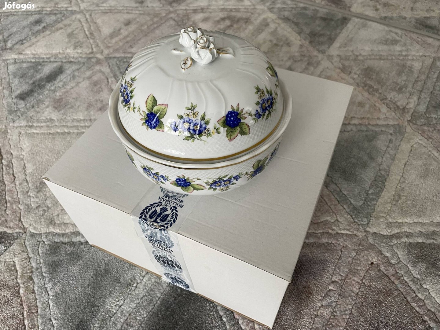 Hollóházi porcelán bonbonier kínaló szedres szeder Új