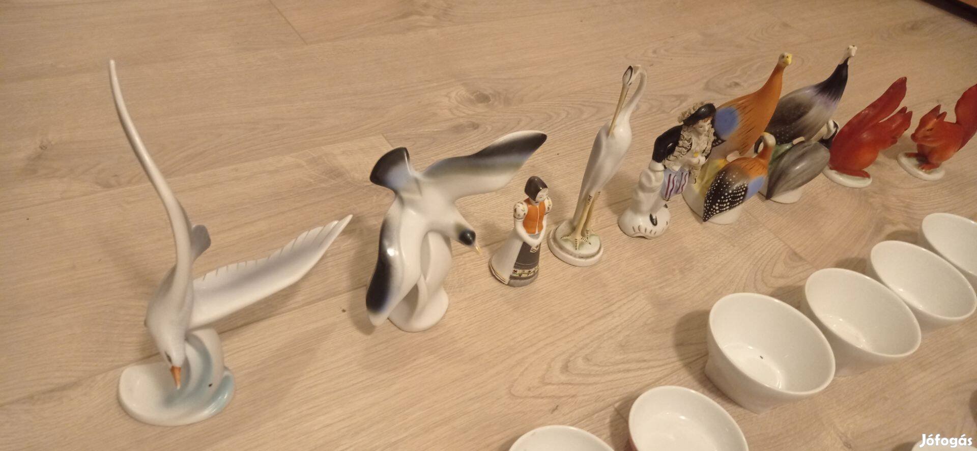 Hollóházi porcelán figura és malév tálkák edény nem Herendi