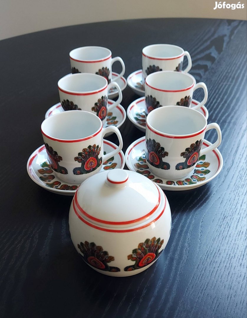 Hollóházi porcelán kávés készlet, cukortartóval 