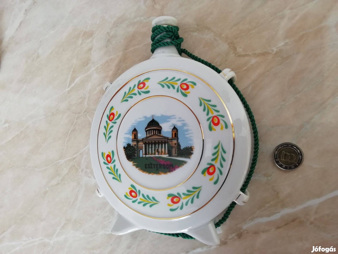 Hollóházi porcelán kulacs Esztergom a 70-es évek végéről