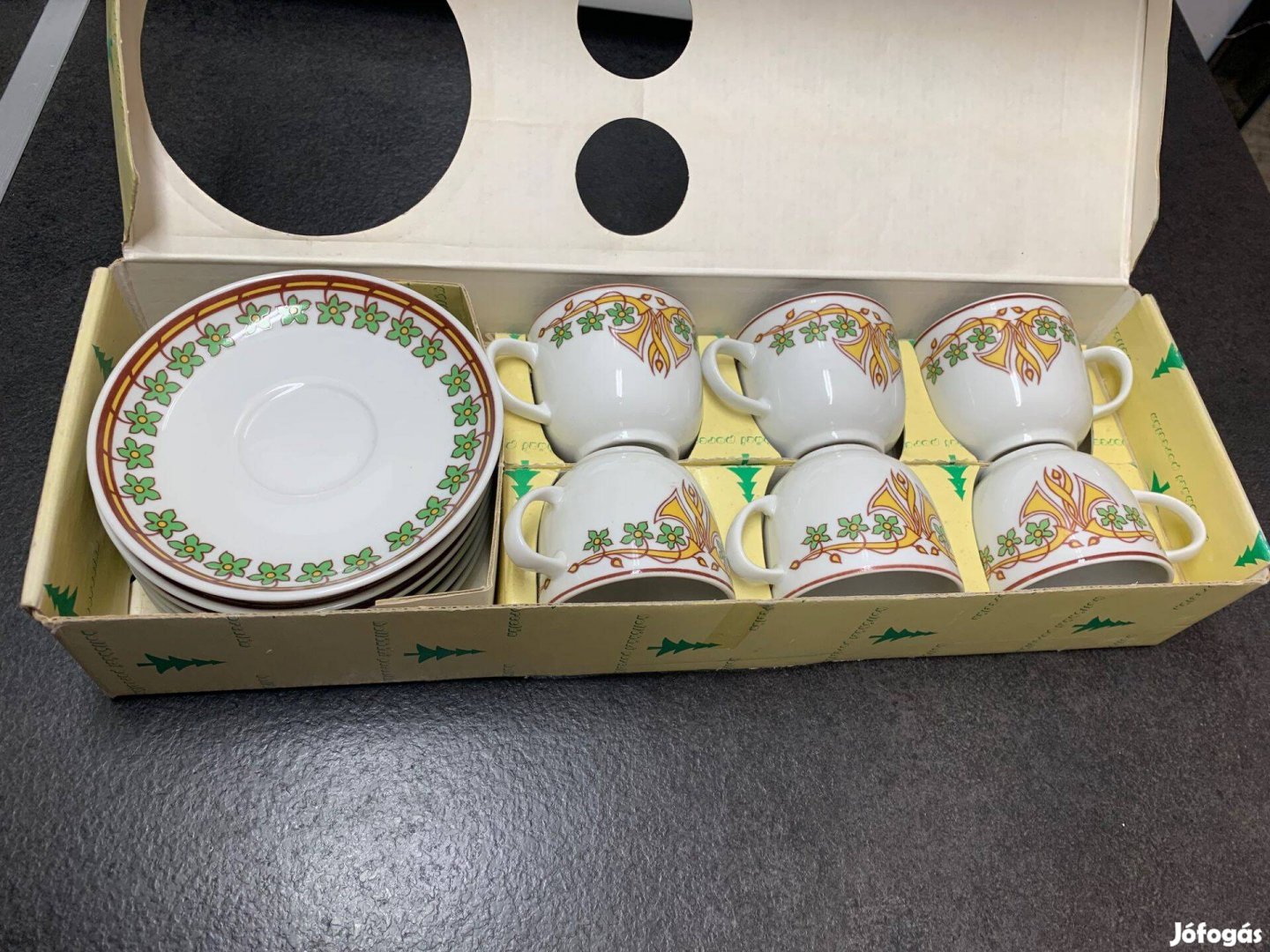 Hollóházi porcelán mokkás kávés készlet 12 db a szett dobozos