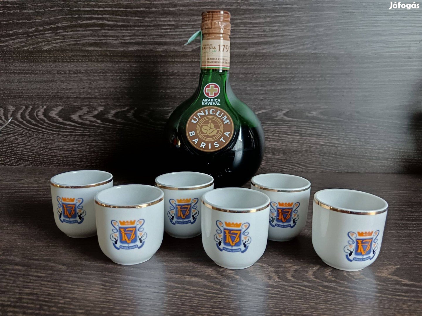 Hollóházi porcelán pálinka pohár kupica aranyozott szél ,új 6 db-s klt
