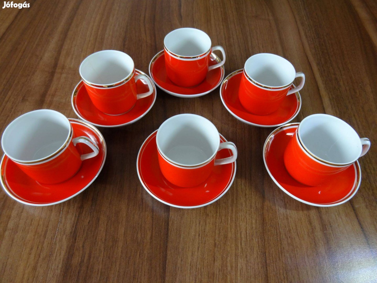 Hollóházi porcelán retró kávés készlet / ritka, élénk piros színben
