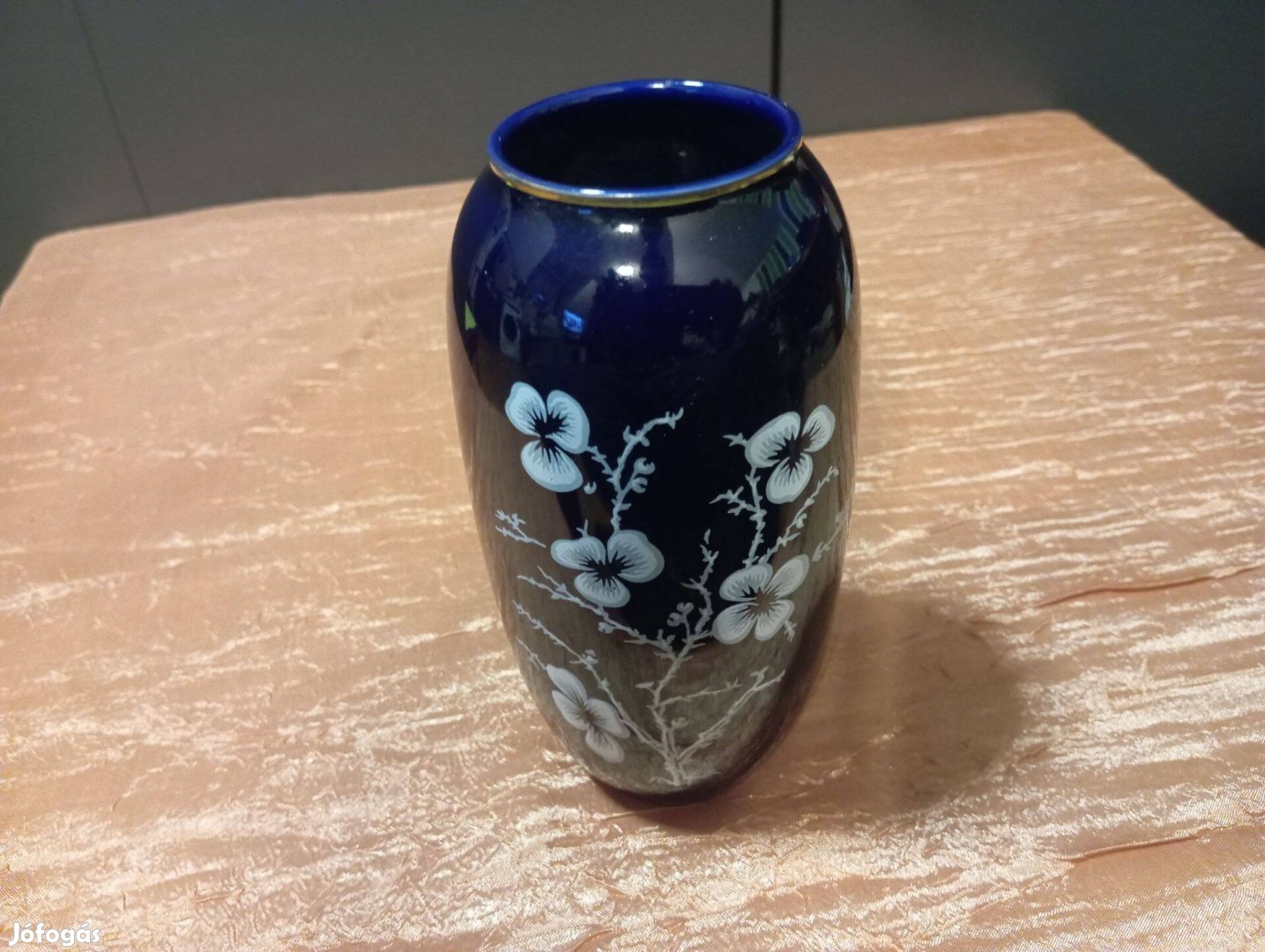 Hollóházi porcelán váza 540 kobaltkék aranyozott
