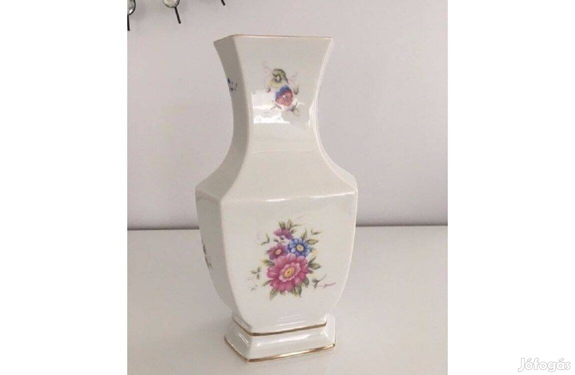 Hollóházi porcelán váza virág mintás 22 cm jelzett