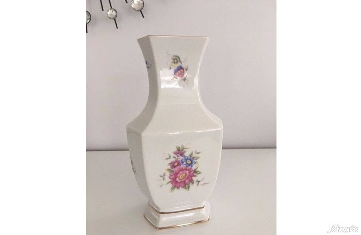 Hollóházi porcelán virágmintás váza 22cm jelzett