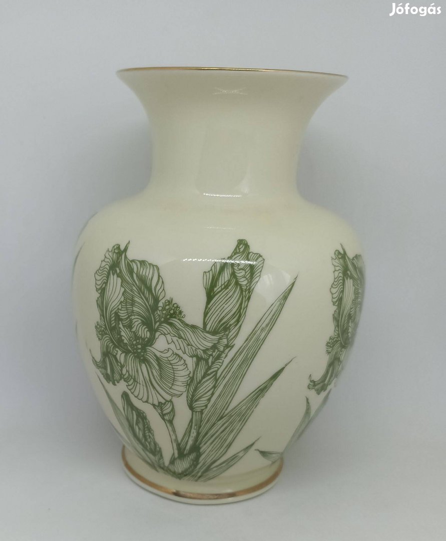 Hollóházi porcelán zöld mintás váza!