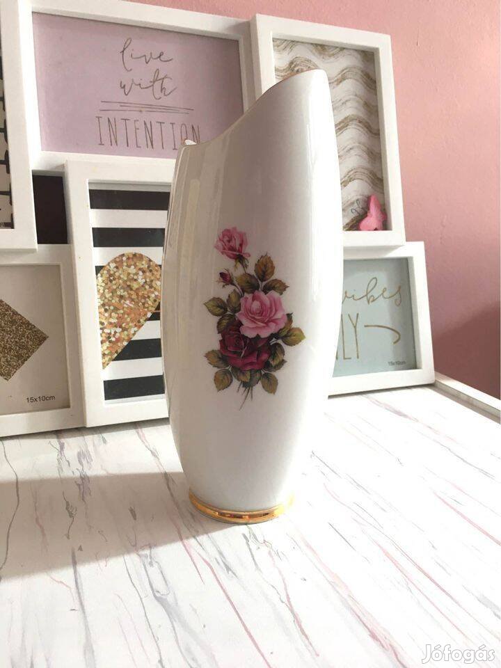Hollohazi rozsamintas, asszimmetrikus szaju porcelan vaza